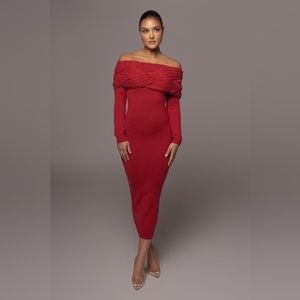 RED CECYL KNIT SWEATER DRESS